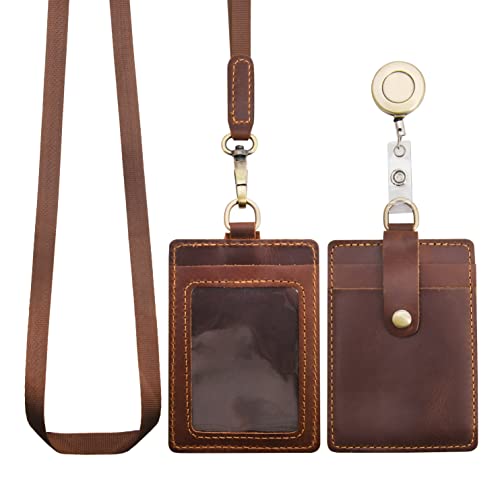 Wonderpool Cuero Colgantes Tarjetas identificación Tarjetero Estuche con Correa Cuello Lanyard Llavero Extensible Retractil Para Moneda Llave&Oficina Escuela Hospital Exposición ID (Café) thumbnail