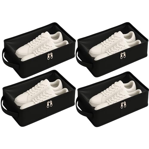 Image of Men Black Shoe Bag for Travel & Storage, Travelling Shoes Cover, Portable Dustproof Pouch, Sneaker Box, Transparent Home Organiser Boxes, Protector from Rain - Set of 4 (32 X 10 X 18 cm)