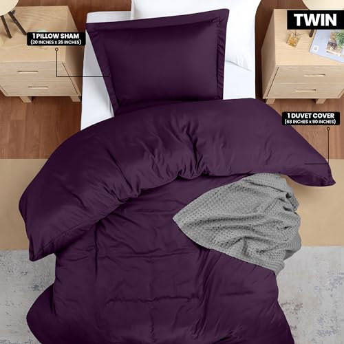 Utopia Bedding Duvet Cover Twin Size - 2 Piece with Zipper Closure - 1 Comforter Cover 68X90 Inches & 1 Pillow Sham 20X26 Inches (Purple) Comforter Not Included