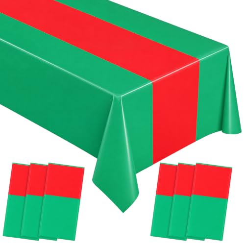Image of Oudain 6 Pcs Plastic Table Cloths Disposable 54 inch x 108 inch, Red,Green