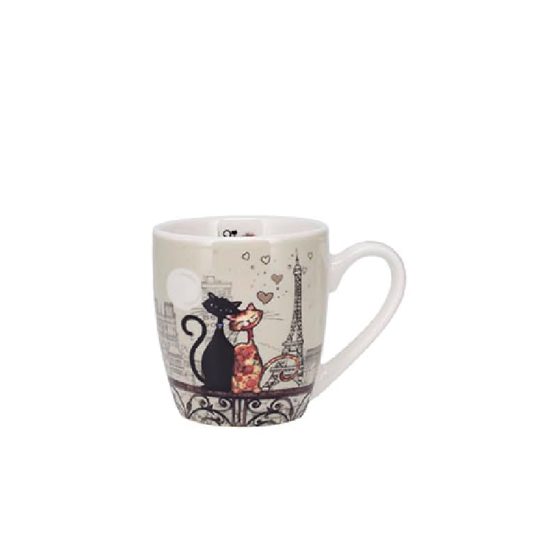 KIUB Mini tasse expresso 125 ML - motif Chats amoureux a coté de la Tour Eiffel de Paris - porcelaine fine et hauteur 7,5CM