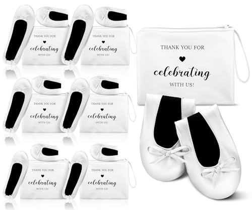 Cuffbow 6 Pairs Wedding Foldable Flats Ballet Dancing Shoes for Purse Rollable Ballerina Slippers Shoes Bulk Bride Bridesmaids Guests