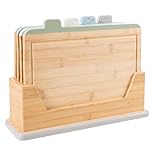 Vencier 4-Piece Bamboo Chopping Board Set with Storage Stand – Colour-Coded Food Prep Boards for Meat, Fish, Vegetables & Bread – Durable, Hygienic & Non-Slip Kitchen Cutting Boards