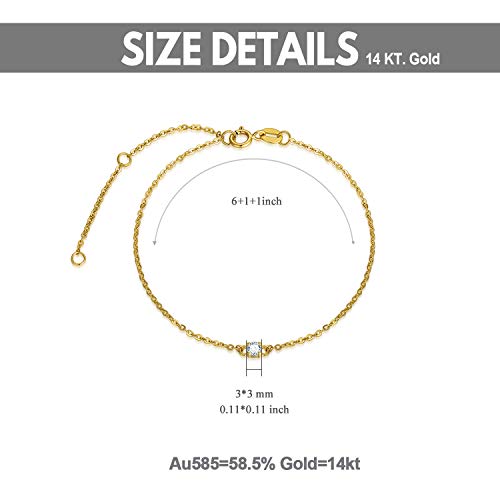 14K Solid Gold Bracelet For Women, Real Yellow Gold Thin Bracelet Cubic Zirconia Bracelet Birthday Anniversary Mothers Day Jewelry Gifts For Wife/Mom/Grandma/Girlfriend, 6.5+1+1" #TOP4