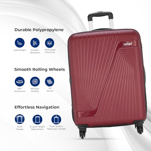 Image of Safari Zion Set of 3 (Cabin + Medium + Large) Trolley Bags Hard Polypropylene 4 Wheels 360 Degree Wheeling Luggage, Travel Bags, Suitcase for Travel, Trolley Bag for Travel, Maroon