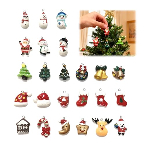 24 Stück Mini Weihnachtsanhänger aus Harz, Weihnachten Miniatur...