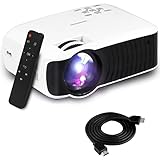 yaufey 2200 Lumens LED Mini Proiettore con Cavo HDMI Gratuito, Supporto da 2200 Lumens 16,77 Milioni di Colori, Adatto per I Nomi delle Famiglie Esterne e Interne, Notte di Film, Bianco