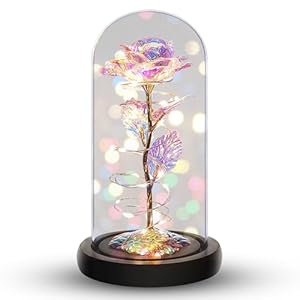 Norcalway Galaxy Rose – Rose Flower Gifts for Women w/Timer | Glass Flower in Glass Dome | Glass Rose Light up Flowers | Womens Gifts for Christmas | Galaxy Enchanted Rose | Galaxy Rose Flower Gift