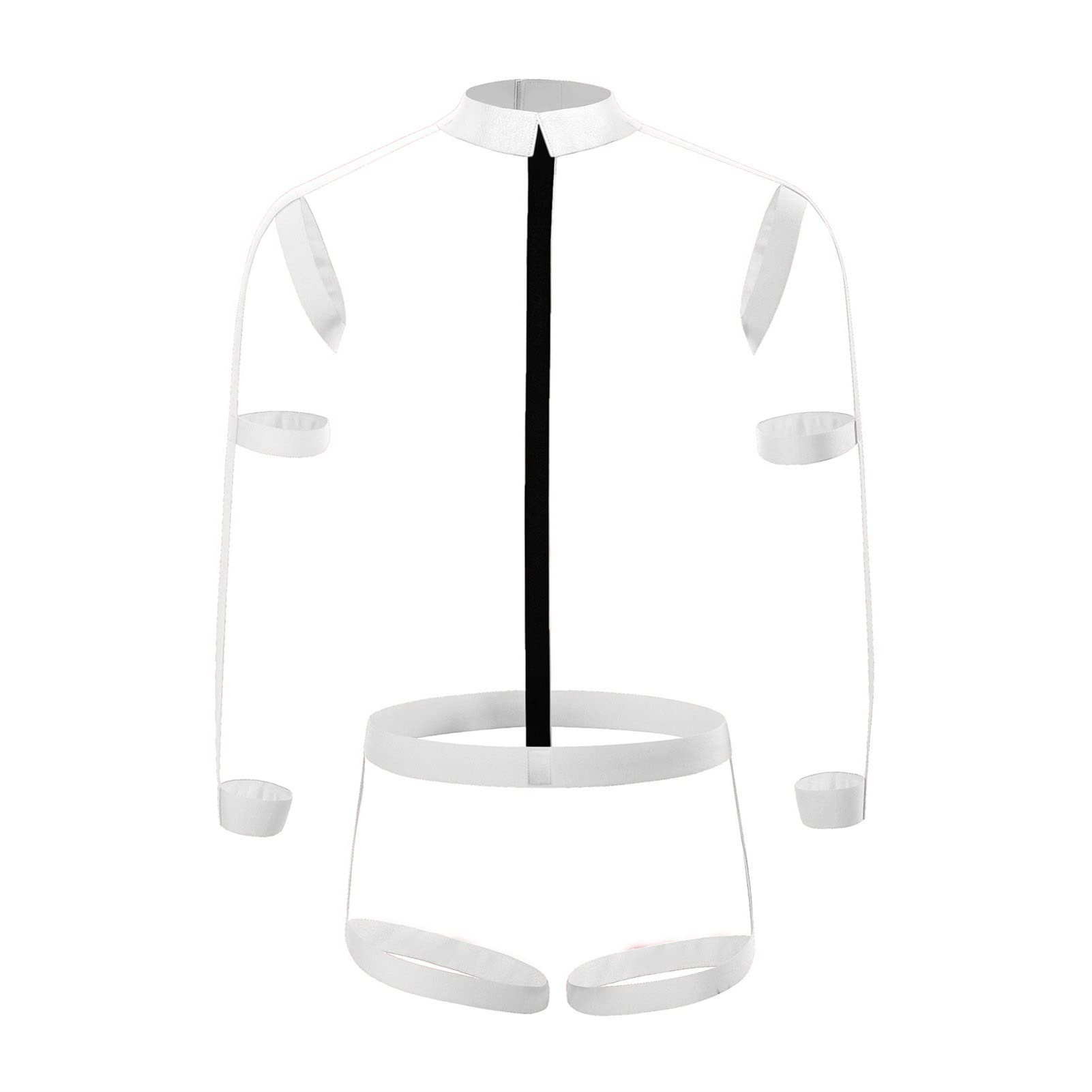 Maiyifu-GJ Men's Sexy Harness Jockstrap Leotard Halter Neck Body Chest Harness Bodysuit Nylon Underwear with Garter Belt (White,X-Large)