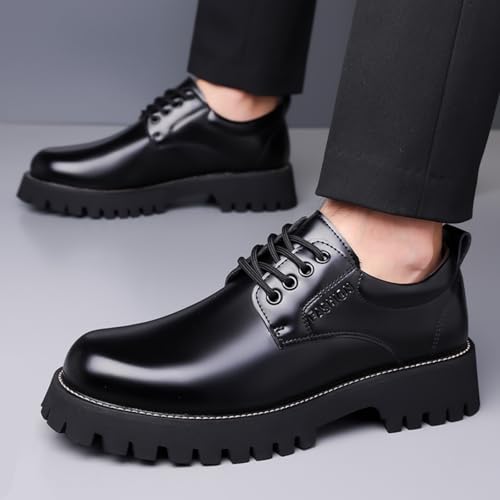 Mens Patent Leather Lace-Up Platform Dress Oxfords Shoes Casual Round Toe Non Slip Chunky Heels Derby Shoes for Formal Business Wedding3