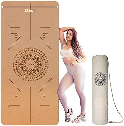 Iodoo Thick Large Cork Yoga Mat for Women Men 72x32inch 6mm with Canvas Yoga Mat Bag Non Slip Eco-Friendly Extra Wide Natural Cork, Exercise Yoga Mat Absorb Sweat Fitness for Men Women Outdoor Practice, Pilates Floor Workout