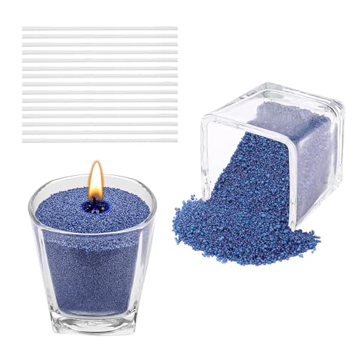 Scentoria Areia para velas, 900 g, com pavio, grânulos de cera com 15 madeixas de 10 cm, granulado de cera para velas, velas de areia, granulado para o fabrico de velas DIY (azul)