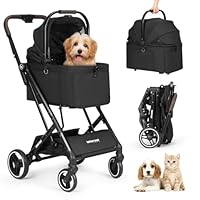 Beberoad Pets X2 Haustier Kinderwagen Hunde-/Katzenbuggy für kleine Haustiere bis 20 kg, mit abnehmbarer und faltbarer Trage, wasserdichter Basis und Sonnendach, Schwarz (Schwarz)
