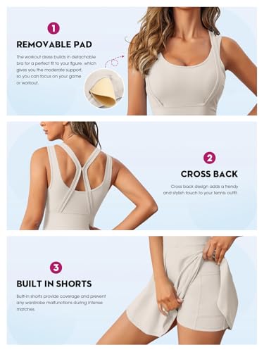 Image of Womens Sleeveless 2-in-1 Athletic Tennis Golf Dress Underneath Workout Active Dresses with Built-in Shorts