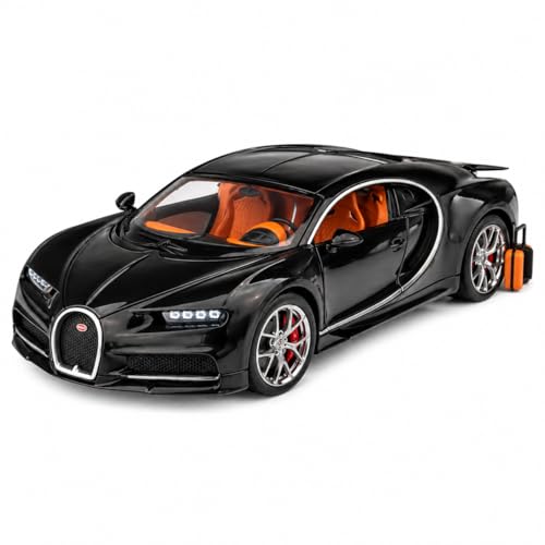 Image of Bugatti Chiron 1:24 Scale Die-Cast Car Model Black - Detachable Luggage Steering Wheel Sound Light Pull-Back Alloy Hypercar Collectible Toy