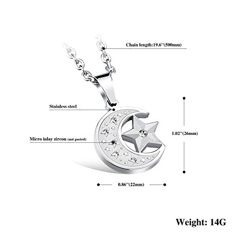 Hijones Men's Stainless Steel Islamic Charm Crescent Moon And Star Pendant Necklace Chain 20 Inches #TOP4