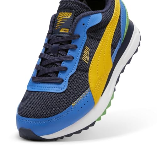 PUMA Puma Unisex-Child, Road Rider Leather, Puma Navy-Yellow Sizzle, Big Kid, 6