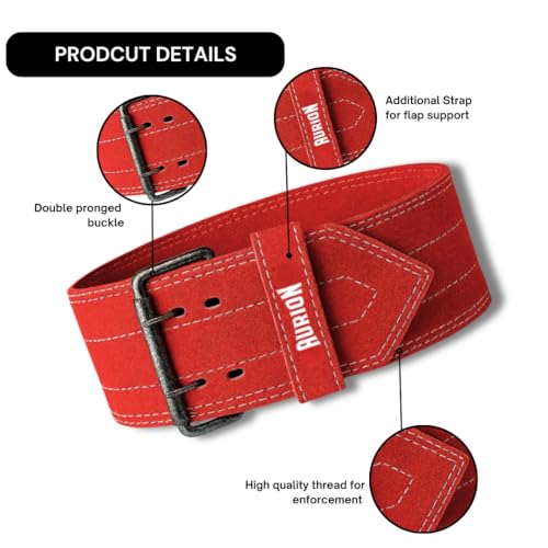 Aurion 6mm Suede Gym Belt for Weight Lifting, Premium Leather Deadlift Belt with Stainless Steel Double Pronged Buckle, Powerlifting Belt for Back Support, Gym Belt for Men & Women, L XL (32" to 46")