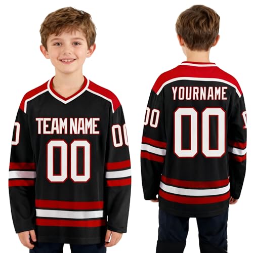 Maillot de Hockey personnalisé - Sweater et Jersey Sportif pour équipes familiales et Jeunes, avec Impression de Style, numéros,Slogans d'équipe sur Mesure,Tenue personnalisée pour Enfants et Adultes