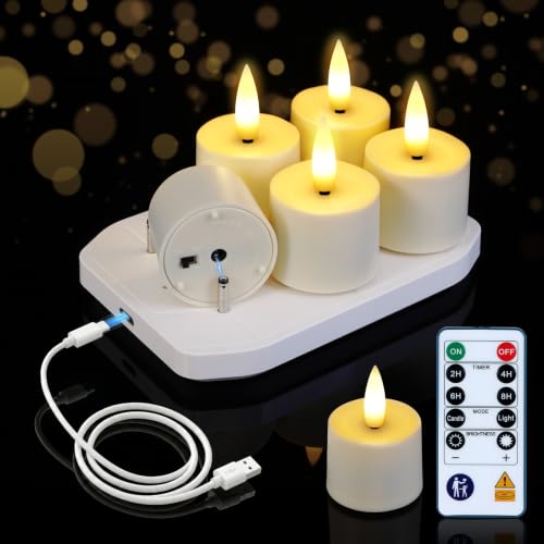 Image of BEICHI 6Pack Rechargeable Tea Lights with Remote Timer,White Charging Base