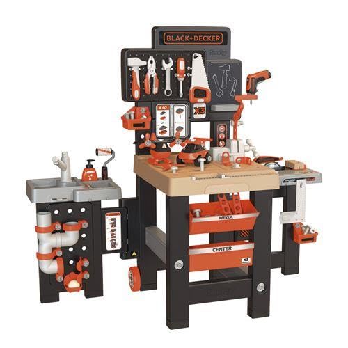 Smoby - Black+Decker - Mega Center - Grande Laboratorio Fai-da-Te per Bambini - Banco da Lavoro Multi-attività - 6 Strumenti e numerosi Accessori - età 3+ - Prodotto in Francia