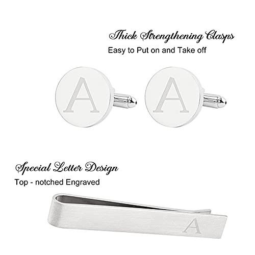 GORGECRAFT Klassieke Manchetknopen Tie Clips en Tie Clip Bar Set voor Mannen Alfabet Initiële Letter Manchetknopen voor Formele Zakelijke Bruiloft,A - Image 4