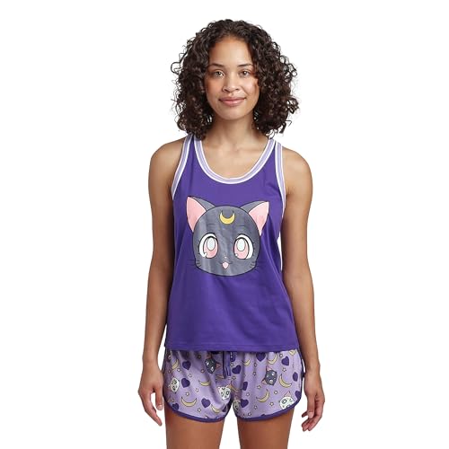 Bioworld Sailor Moon Luna Cat Womens Racerback Tank Sleepwear Set With Dolphin Short-XL