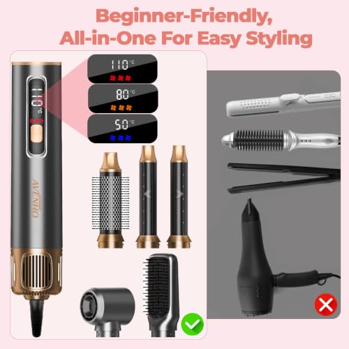 Image of 5-in-1 Hair Styler, Air Curler Wrap & Blow Dryer Brush,110-120V Only | 1000W Multi Hair Styling Tool with Led Display and 5 Attachments For Drying, Air Curling and Straightening at Home.