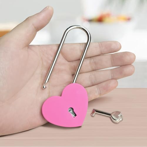 Image of Single Heart Lock with Key 3.5 Inches,50mm Love Padlock Rubber Painting Rose Red Metal Love Lock for Lovelock Bridge,Card Box,Jewelry Box,Diary Book,Handbag