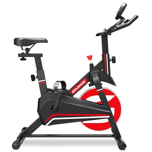 Sparnod Fitness SSB-08N Spin Bike for Home Use 8 kg Flywheel, Digital Display Console, Heart Rate Sensor, Fully Adjustable Seat & Handlebar, Silent Belt Drive, Carbon Steel Frame, Max User Weight 130kg