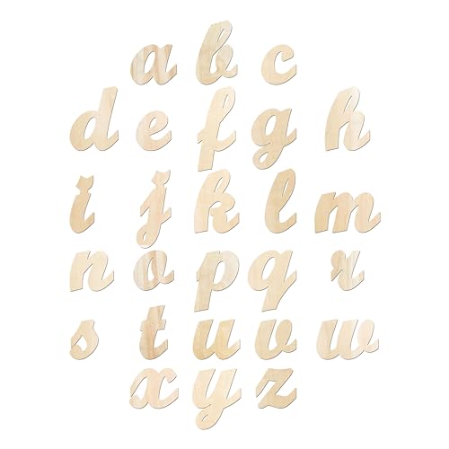 3.7 to 6 Inch 102 Pieces Wood Letters Cursive Lowercase Unfinished Thin Wooden Alpabets a-z for Crafts