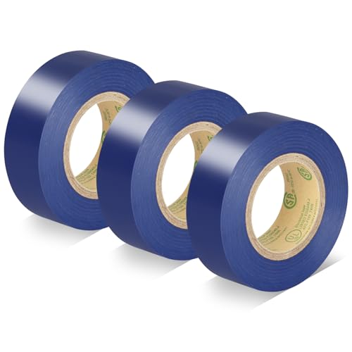 Blue Electrical Tape, UL Approved Vinyl Tape, 0.7in x 33ft, 3 Pack