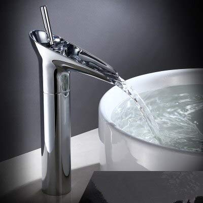 Robinet de salle de bain cascade mélangeur évier laiton antique avec bec verre style vintage