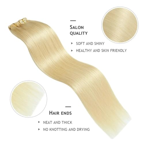 Extensiones de cabello humano brasileño con clip rubio lacio de 16-26 pulgadas 5