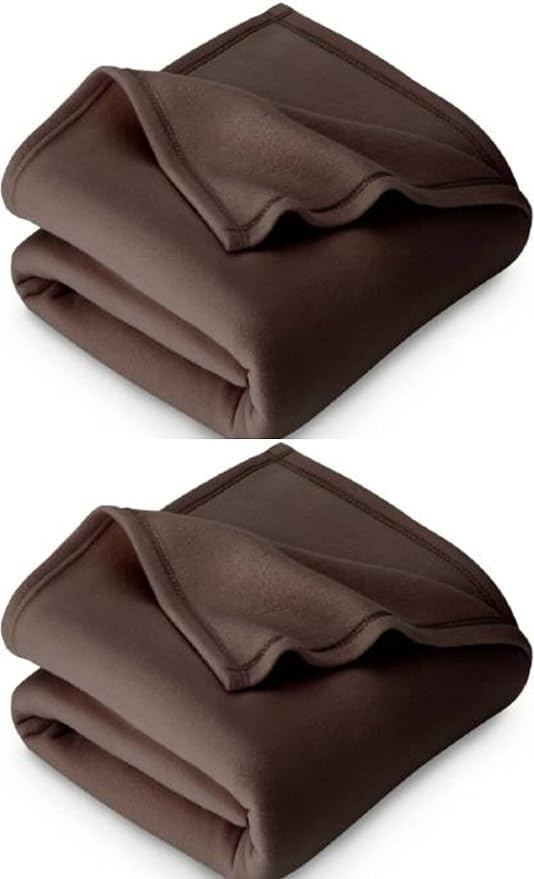 Image of Combo Pack of 2 Single Bed Solid /Plain Fleece Polar Ac Blanket Size - 60 * 90 inch, Color-Green (Brown)