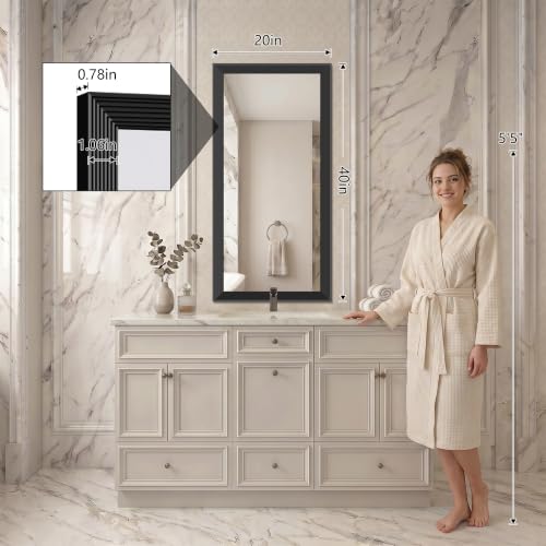 Image of DESBING 20x48 inch Black Bathroom Mirror,Bevelled Edge Black Mirror with Ribbed Texture-Modern Rectangle Bathroom Wall Mirror for Vanity, Tempered Glass, Hangs Horizontally or Vertically