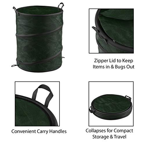 Wakeman Collapsible Trash Can - Pop Up 44-Gallon Outdoor Portable Garbage Bag Holder With Zippered Lid - Recycle Bin For Camping Or Parties (Green) #TOP3