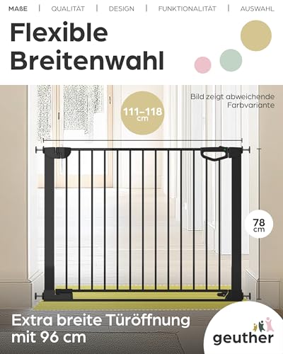 Geuther Türschutzgitter Easylock Flatstep Weiß I Treppenschutzgitter zum Klemmen oder Bohren I Breite 111-118 cm I Türschutz für Ihr Baby & Haustier I Kinderschutzgitter beidseitig öffnend