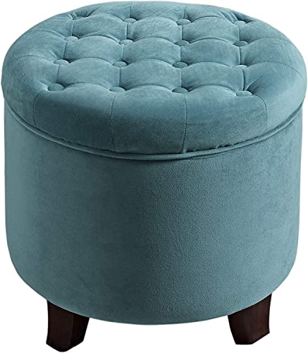 Homepop Home Decor | Upholstered Round Velvet Tufted Foot Rest Ottoman | Ottoman With Storage For Living Room & Bedroom | Decorative Home Furniture, Teal #TOP26