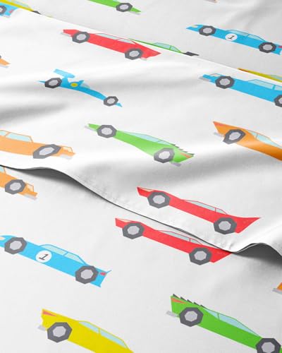 Image of Kids Queen Size Racecars Bed Sheets - 4 Piece Kids Racecars Sheet Set | Racecars Themed Bedding, Ultra-Soft, Cute & Cozy, Breathable & Machine Washable, Bed Set for Boys, Girls & Teens, Breathable