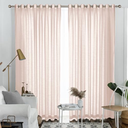 Melodieux - 2 paneles de cortinas semitransparentes, 274 cm de largo para sala de estar, puerta de patio, cortinas traslúcidas extralargas con aspecto de lino rústico con ojales, 132 cm de ancho x