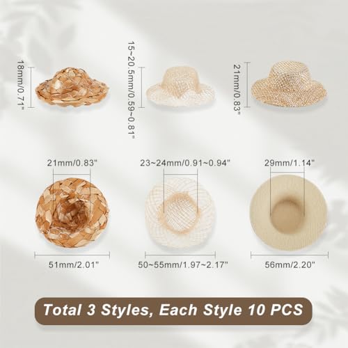 AHANDMAKER 30Pcs Mini Straw Hats Craft Doll Straw Hats Ornaments DIY Craft Woven caps for Garment Decorations Jewelry Accessories - Image 2