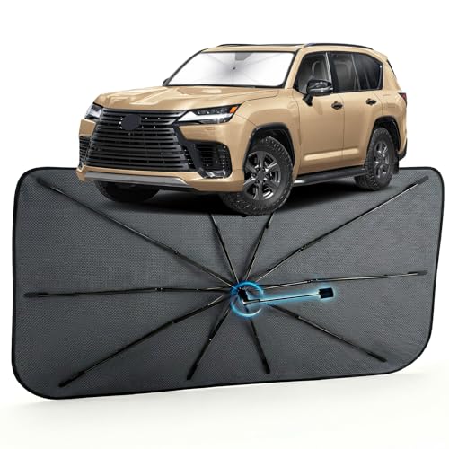 Image of Car Windshield Sun Shade for Lexus LX 2008-2026 - Reflective Coated Fabric Sunshade Umbrella for Front Window, UV Protection Heat Shield Sun Blocker Heat Reflector, 1:1 Exact Fit Keep Car Cool