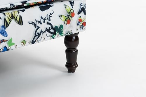 Sillón tapizado moderno azul con patas de madera miniatura 6