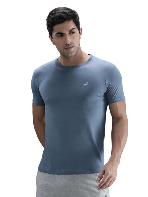 Image of CROCODILE Men Solid Sport Fit T Shirt | Round Neck | Short Sleeve | Regular Length | Basic Casual Pull On Topwear Grey Melange