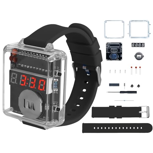 DIY Uhr Löt Bausatz mit 4-stelliger LED Anzeige, BANRIA Lötprojekte mit transparentem Gehäuse und Mikrocontroller-Steuerung, STEM Lernkit für Schüler Studenten Weihnachten Geschenk(Schwarz)