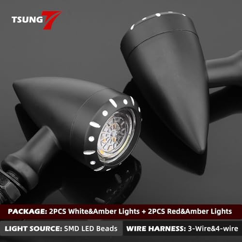 Image of TSUNG 4PCS Motorcycle Bullet LED Front Rear Turn Signal Light SMD Blinker Indicator for Cruiser Chopper Bobber Cafe Racer Street Bike (SMD LED-4PCS Black)