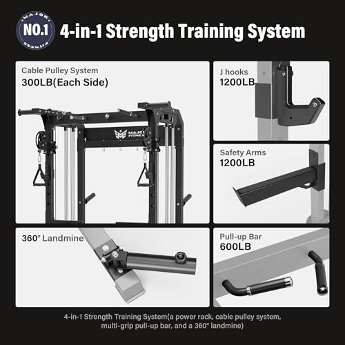 Image of MAJOR FITNESS F22 Power Rack, 1600lbs All-in-One Squat Rack with Dual Pulley System, Heavy-Duty Steel Frame, Attachments & Storage for Home Gym Strength Training