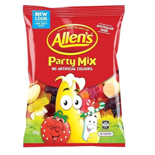 Allen’s Party Mix Gummy Candy – 190g Bag – Assorted Flavors – No Artificial Colors – Made in Australia