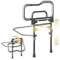 Bed Rails for Elderly Adults Safety, Foldable Bed Assist Rails for Seniors with Sensor Light & Storage Pocket, Adjustable Height, 180° One-Hand Folding Bed Side Rails Fit King Queen Full Twin